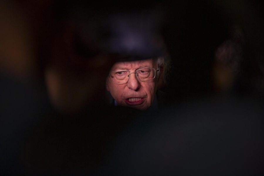 Presidential Candidate Bernie Sanders answering reporters questions after a CNN interview after the debate.