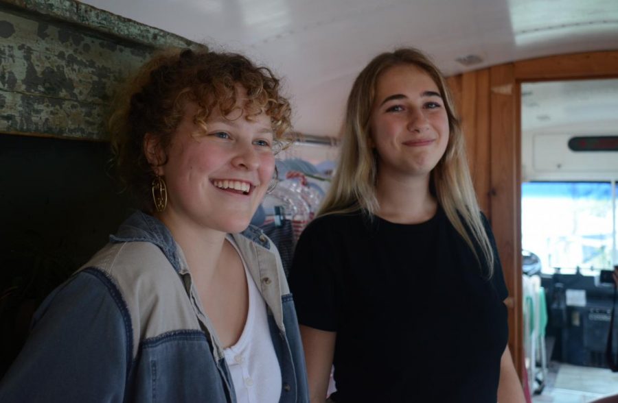 Seniors Kinsey Von Lehe (left) and Clare Boyer (right) made the decision to open a clothing bus only three weeks before opening day. 