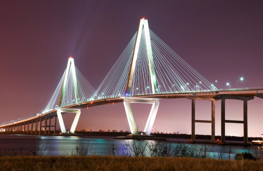 Charleston’s Arthur Ravenel Jr. Bridge brightens up the cloudy winter sky on Feb. 8, 2021.