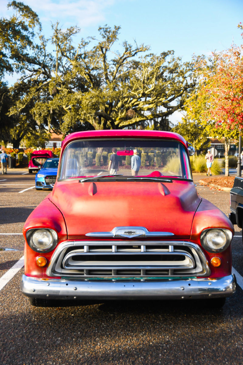 Despite the older look to it, this old classic truck was a hit at Cars and Coffee. The rustic red and shiny, polished metal caught the eye of many bystanders who had a great admiration for this vehicle.
