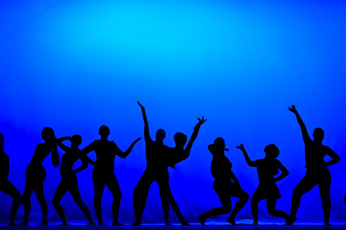 Silhouettes of dance classes waiting to perform the next scene 