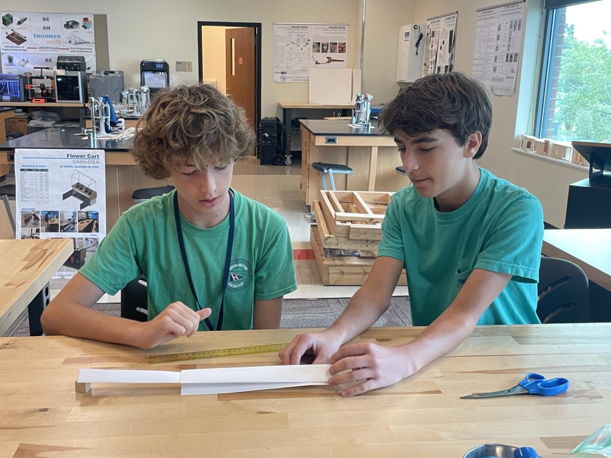 Middle School students build a paper bridge in their short introduction to the Center for Advanced Studies's Engineering courses // Images courtesy of CAS principal Jeff Blankenship
