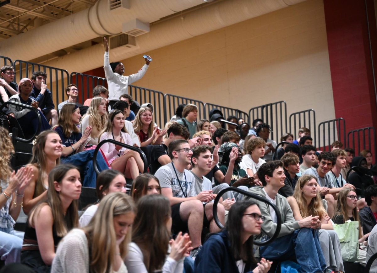 Seniors react to various pep rally events.