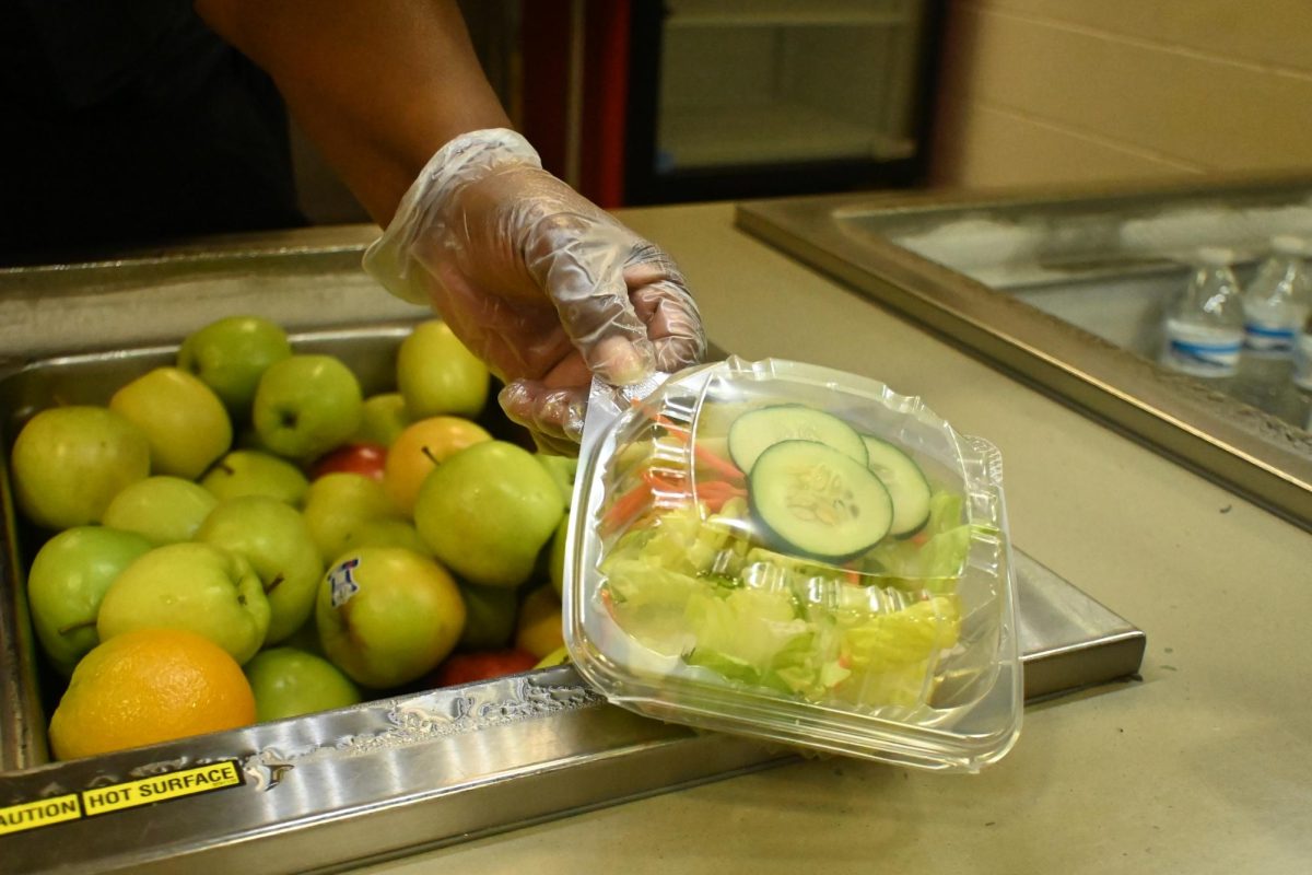 Wando cafeteria employee serves one vegetarian option to a student.