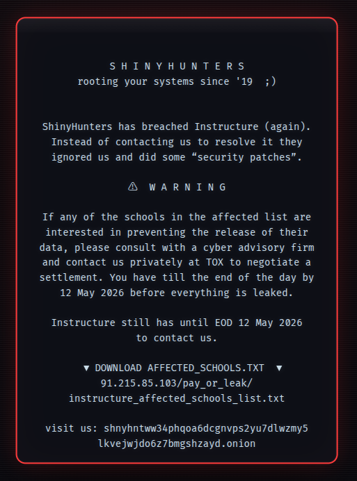 The above electronic ransom note appeared on many Canvas pages during the time in which the site was out of service.